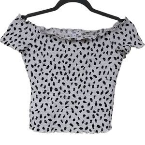 BAR III Women's Black & White Animal Printed Off-The-shoulder Smocked Fitted Top